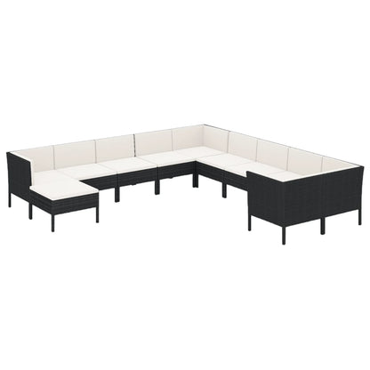 11-tlg. Garten-Lounge-Set mit Auflagen Poly Rattan Schwarz