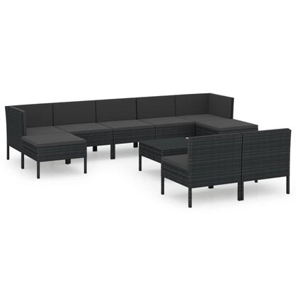 10-tlg. Garten-Lounge-Set mit Auflagen Poly Rattan Schwarz