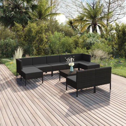 10-tlg. Garten-Lounge-Set mit Auflagen Poly Rattan Schwarz