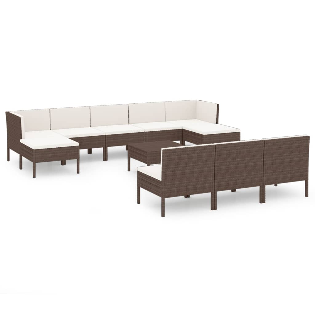 11-tlg. Garten-Lounge-Set mit Auflagen Poly Rattan Braun