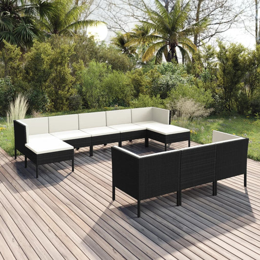 10-tlg. Garten-Lounge-Set mit Auflagen Poly Rattan Schwarz