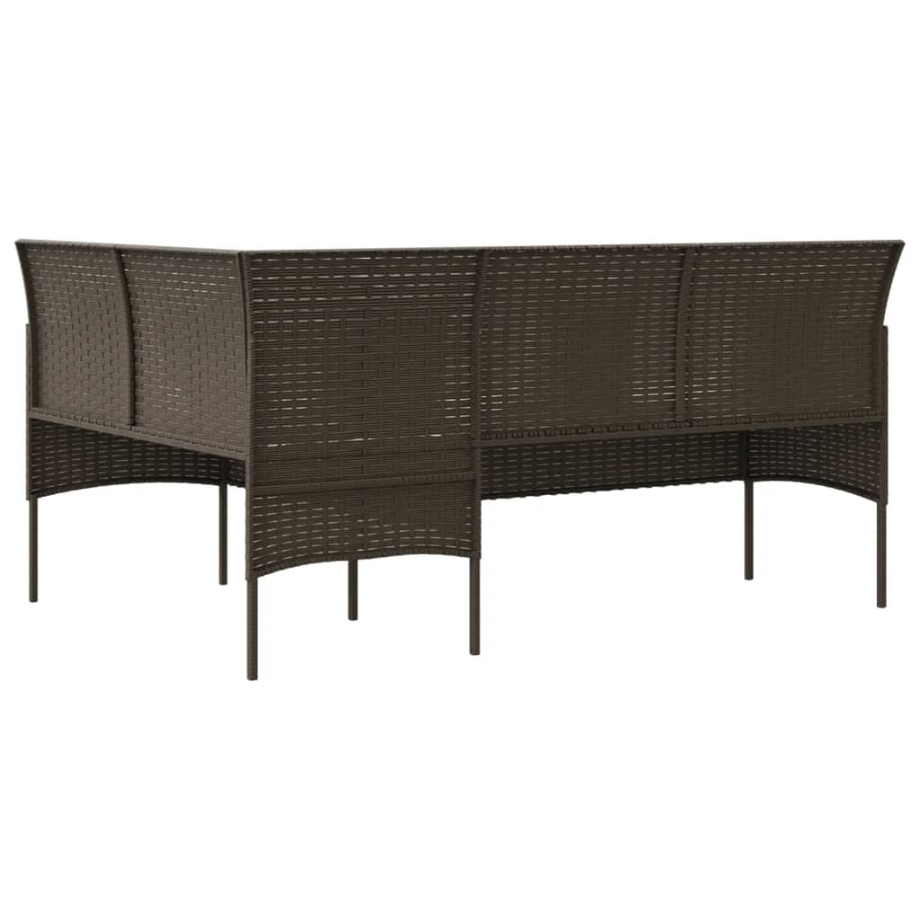 Sofa in L-Form mit Kissen Poly Rattan Braun