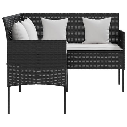 Sofa in L-Form mit Kissen Poly Rattan Schwarz