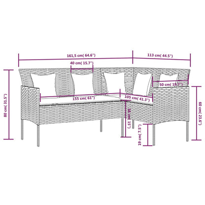 Sofa in L-Form mit Kissen Poly Rattan Schwarz