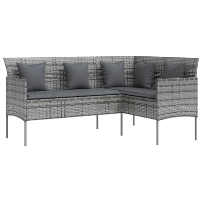 Sofa in L-Form mit Kissen Poly Rattan Grau