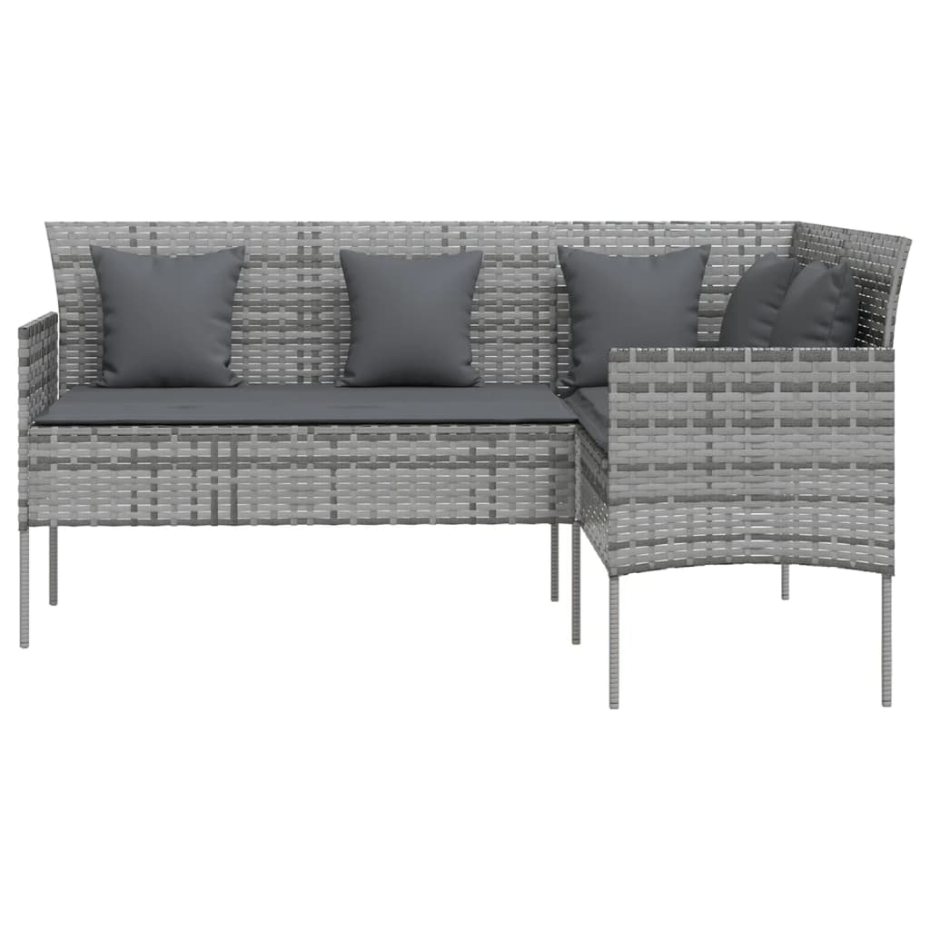 Sofa in L-Form mit Kissen Poly Rattan Grau