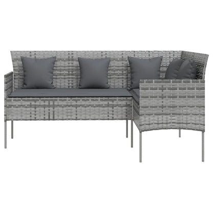 Sofa in L-Form mit Kissen Poly Rattan Grau