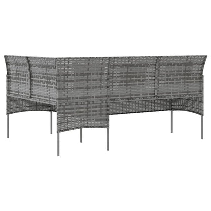 Sofa in L-Form mit Kissen Poly Rattan Grau