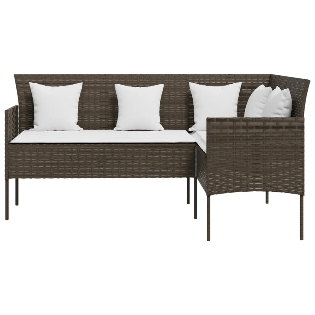 Sofa in L-Form mit Kissen Poly Rattan Braun