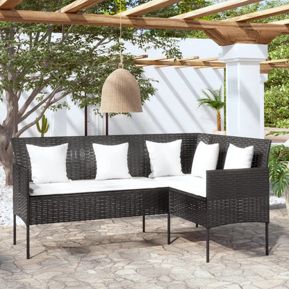 Sofa in L-Form mit Kissen Poly Rattan Schwarz