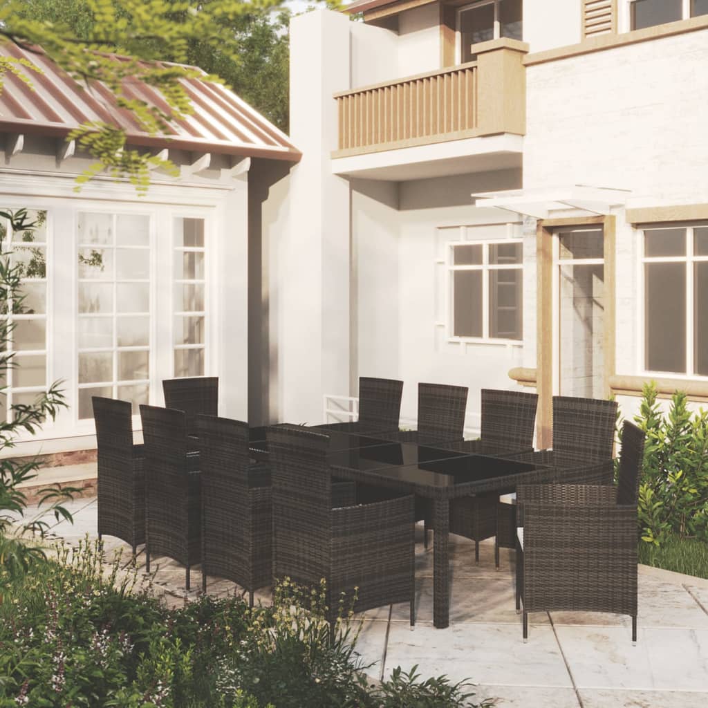 11-tlg. Garten-Essgruppe mit Kissen Poly Rattan Schwarz