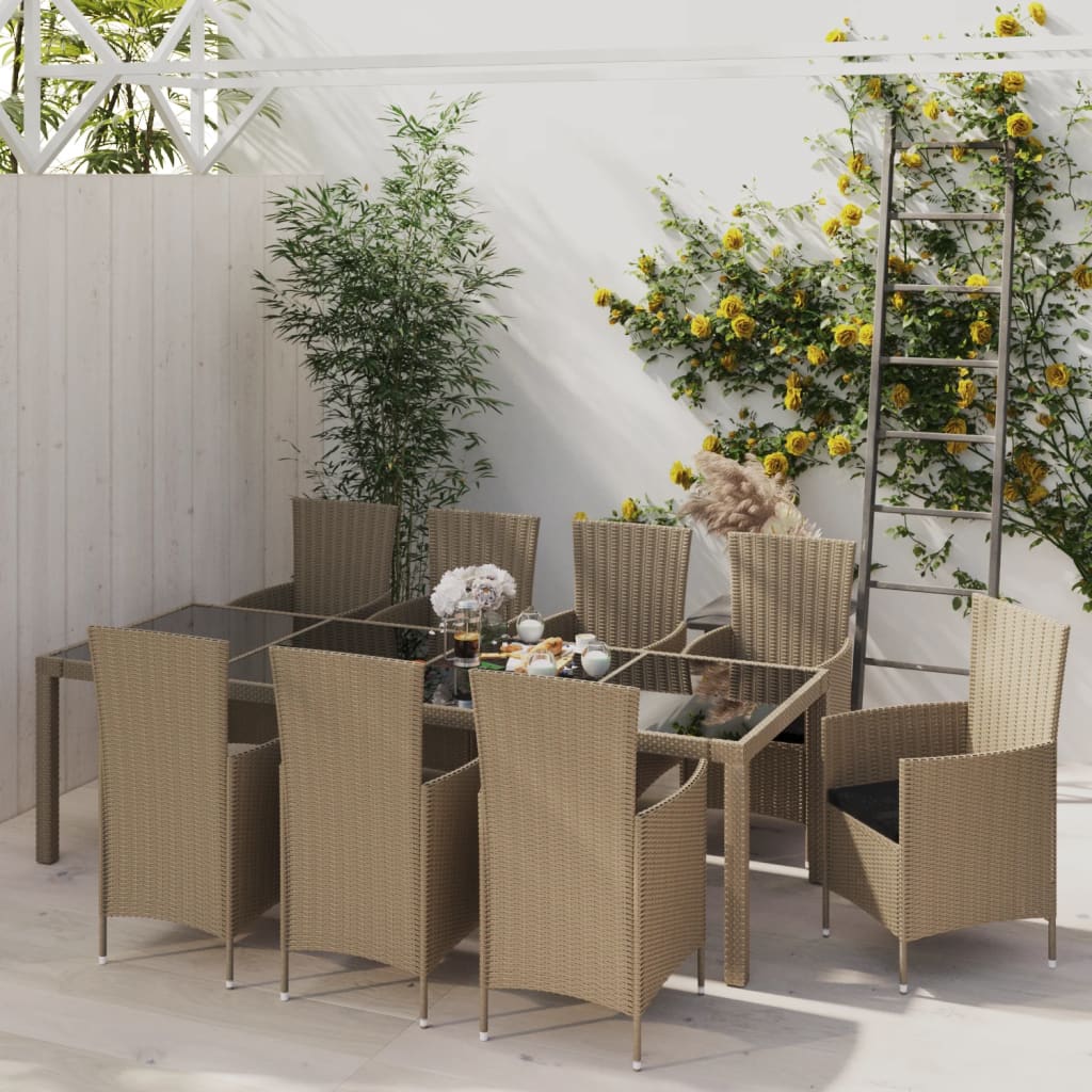 11-tlg. Garten-Essgruppe mit Kissen Poly Rattan Beige