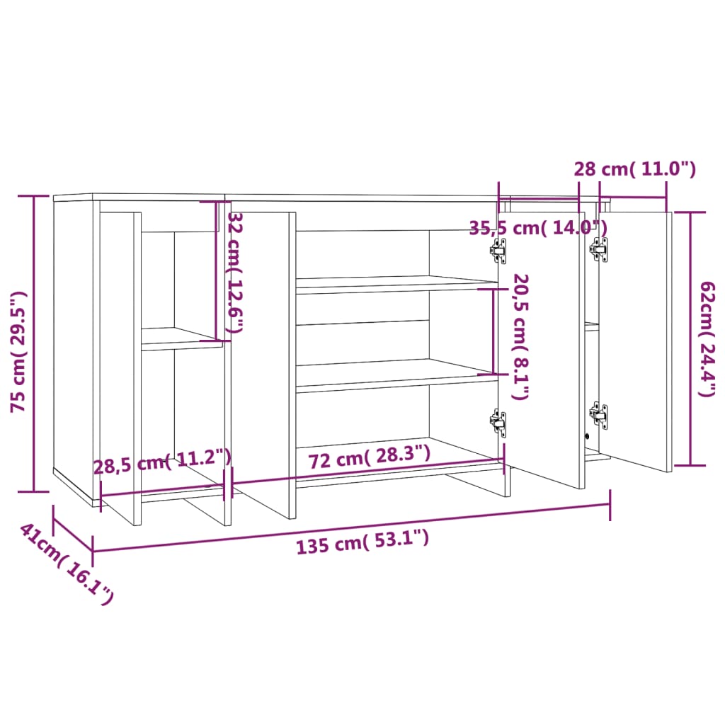 Sideboard Sonoma-Eiche 135x41x75 cm Holzwerkstoff