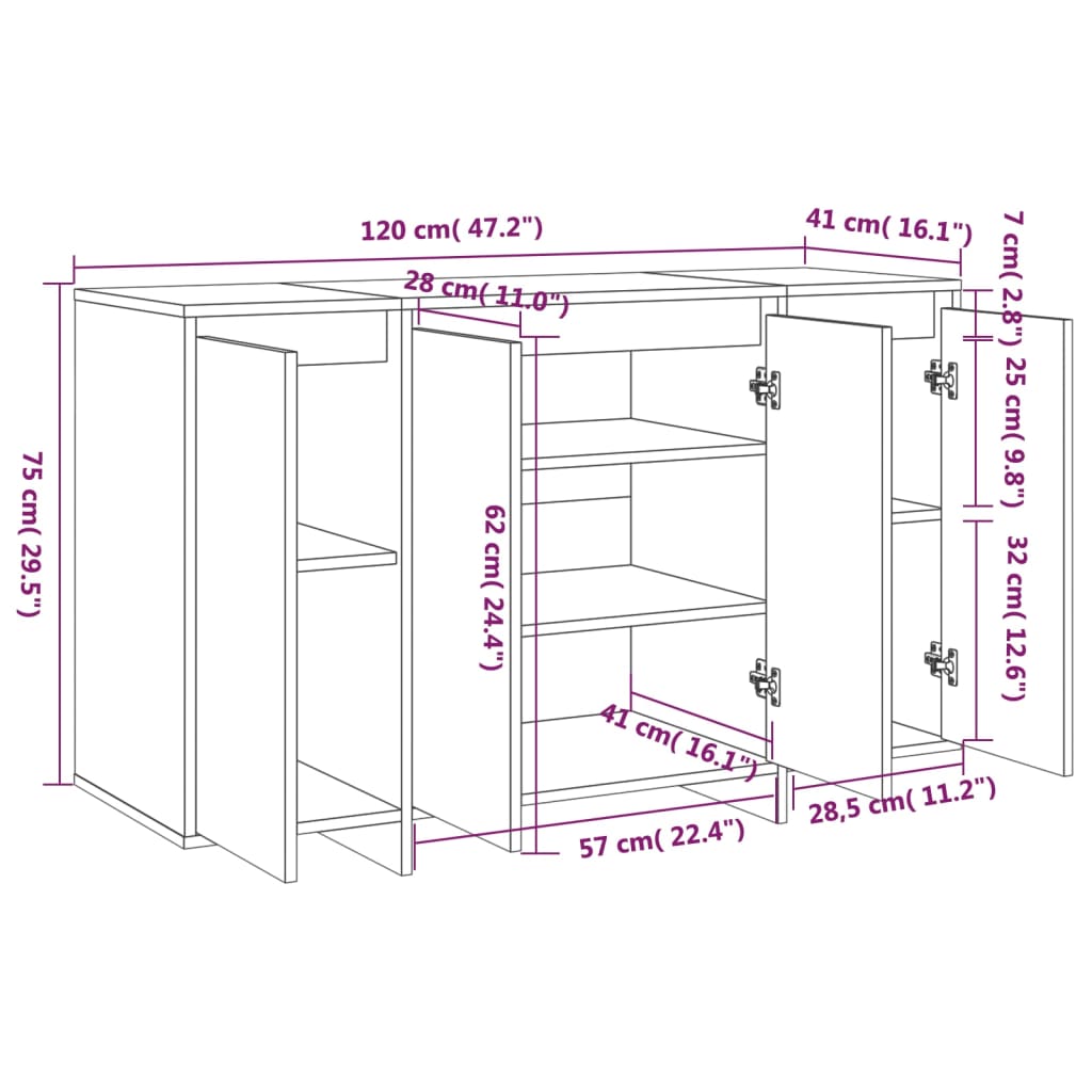 Sideboard Weiß 120x41x75 cm Holzwerkstoff