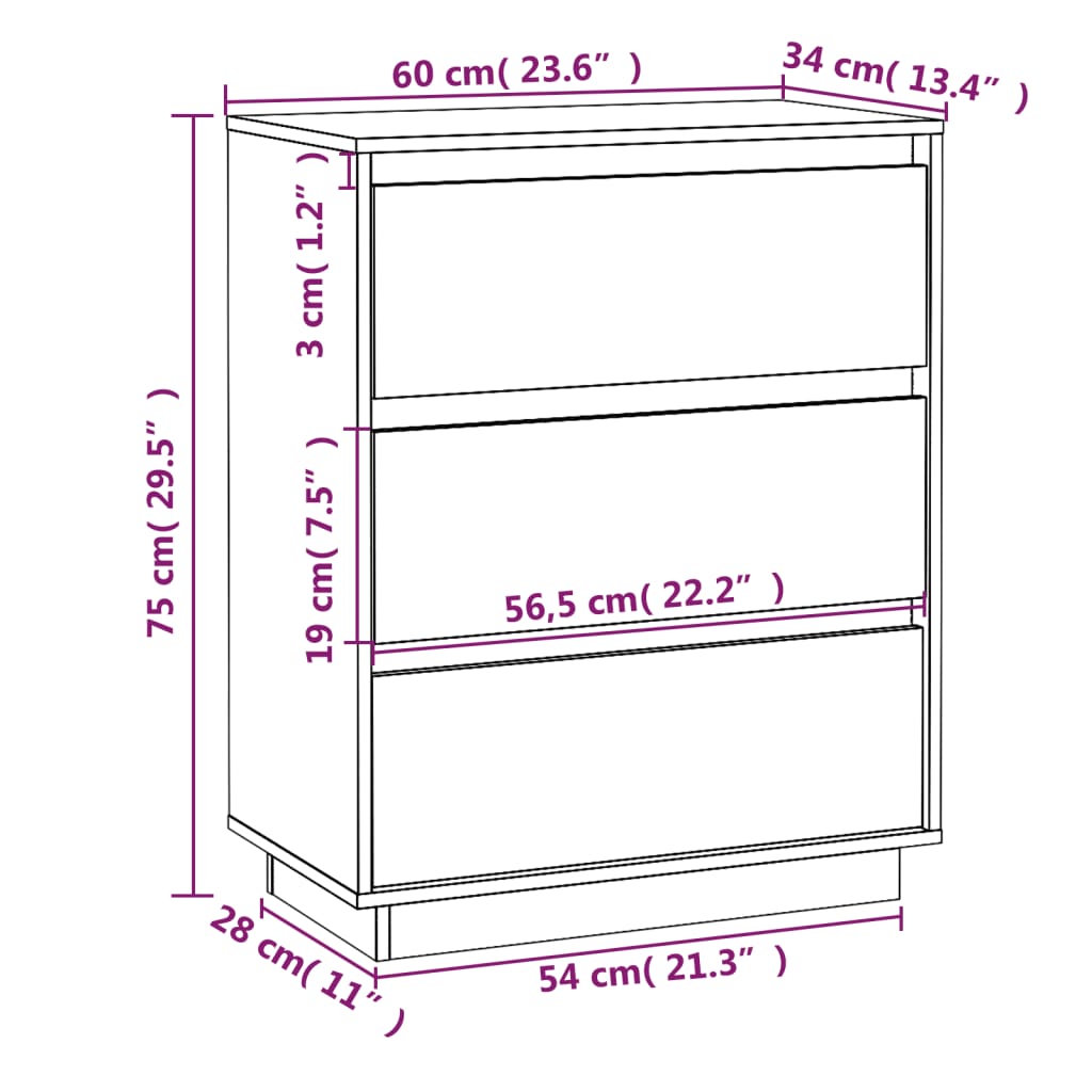 Sideboard Weiß 60x34x75 cm Massivholz Kiefer