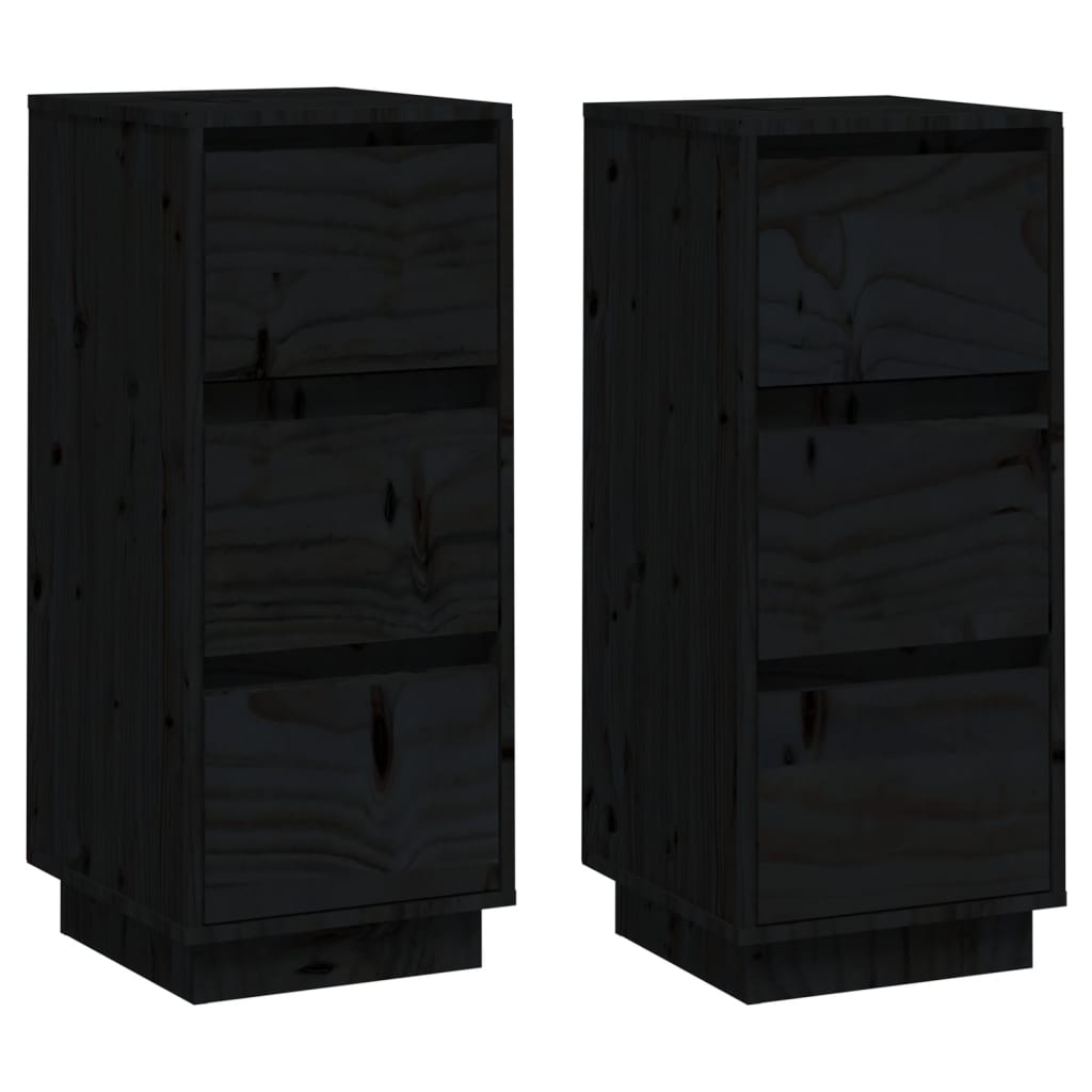 Sideboards 2 Stk. Schwarz 32x34x75 cm Massivholz Kiefer