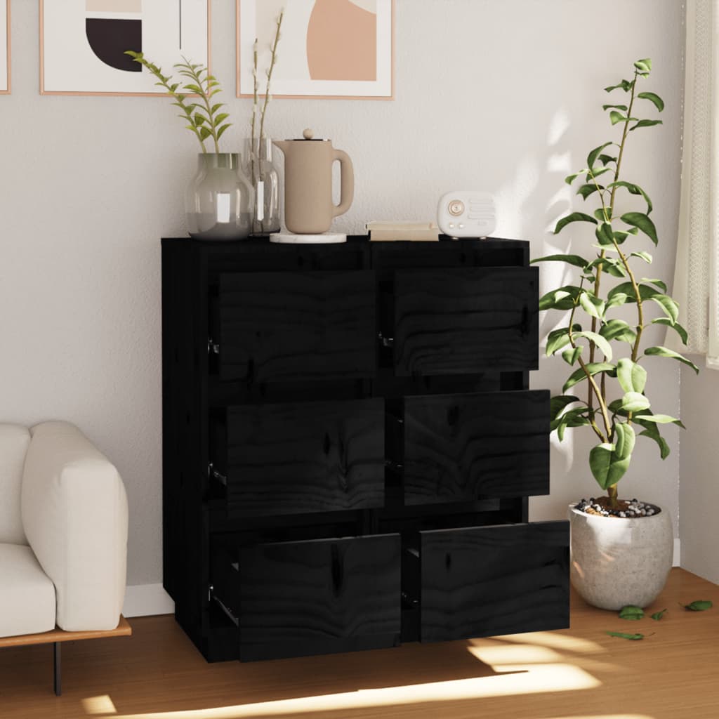 Sideboards 2 Stk. Schwarz 32x34x75 cm Massivholz Kiefer