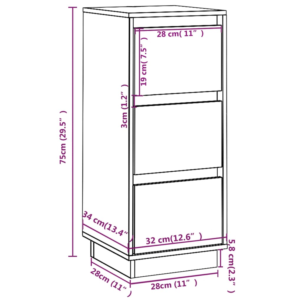 Sideboards 2 Stk. Schwarz 32x34x75 cm Massivholz Kiefer