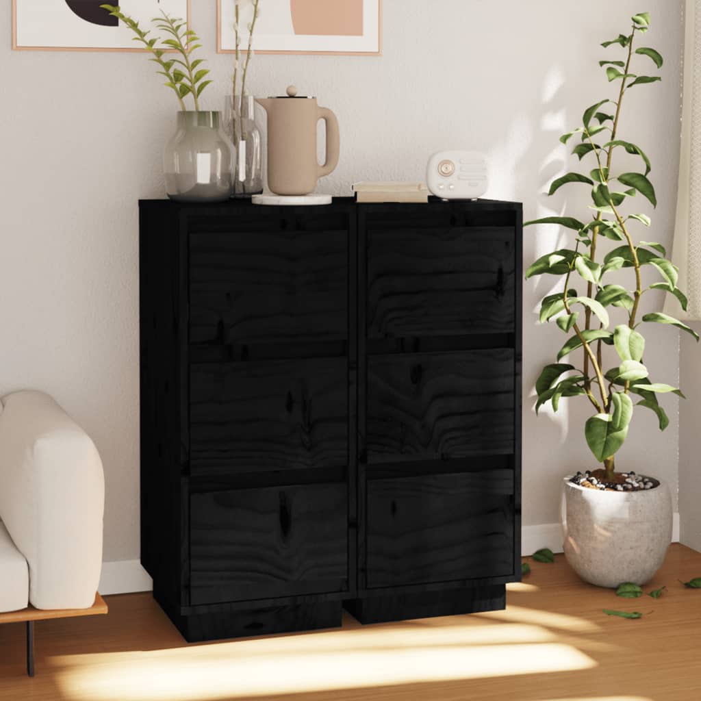 Sideboards 2 Stk. Schwarz 32x34x75 cm Massivholz Kiefer