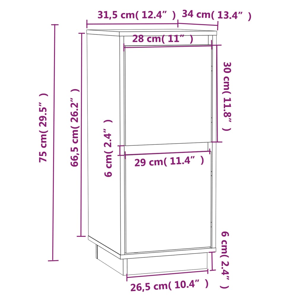 Sideboards 2 Stk. 31,5x34x75 cm Massivholz Kiefer