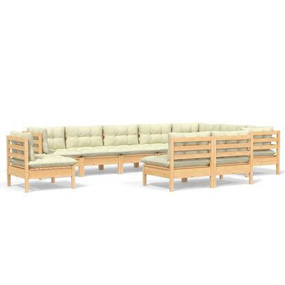 10-tlg. Garten-Lounge-Set mit Creme Kissen Massivholz Kiefer