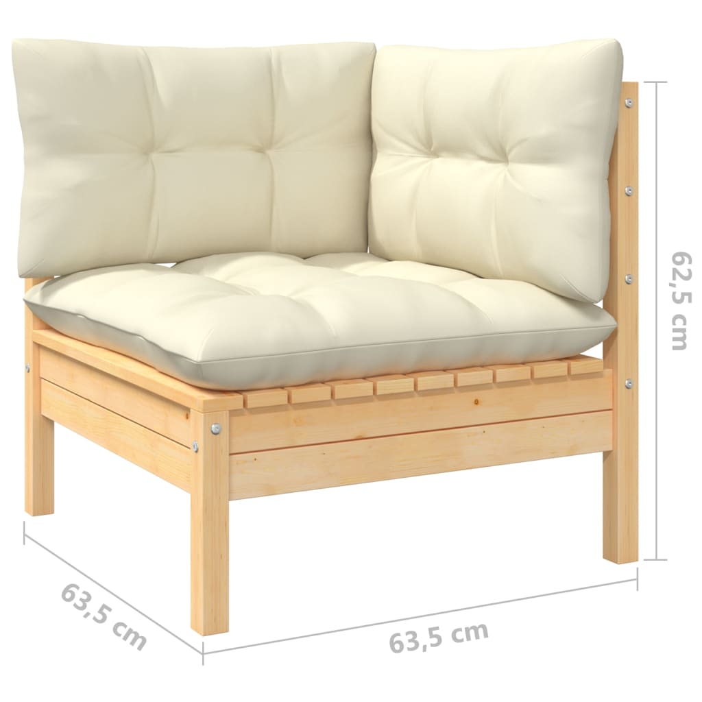 10-tlg. Garten-Lounge-Set mit Creme Kissen Massivholz Kiefer