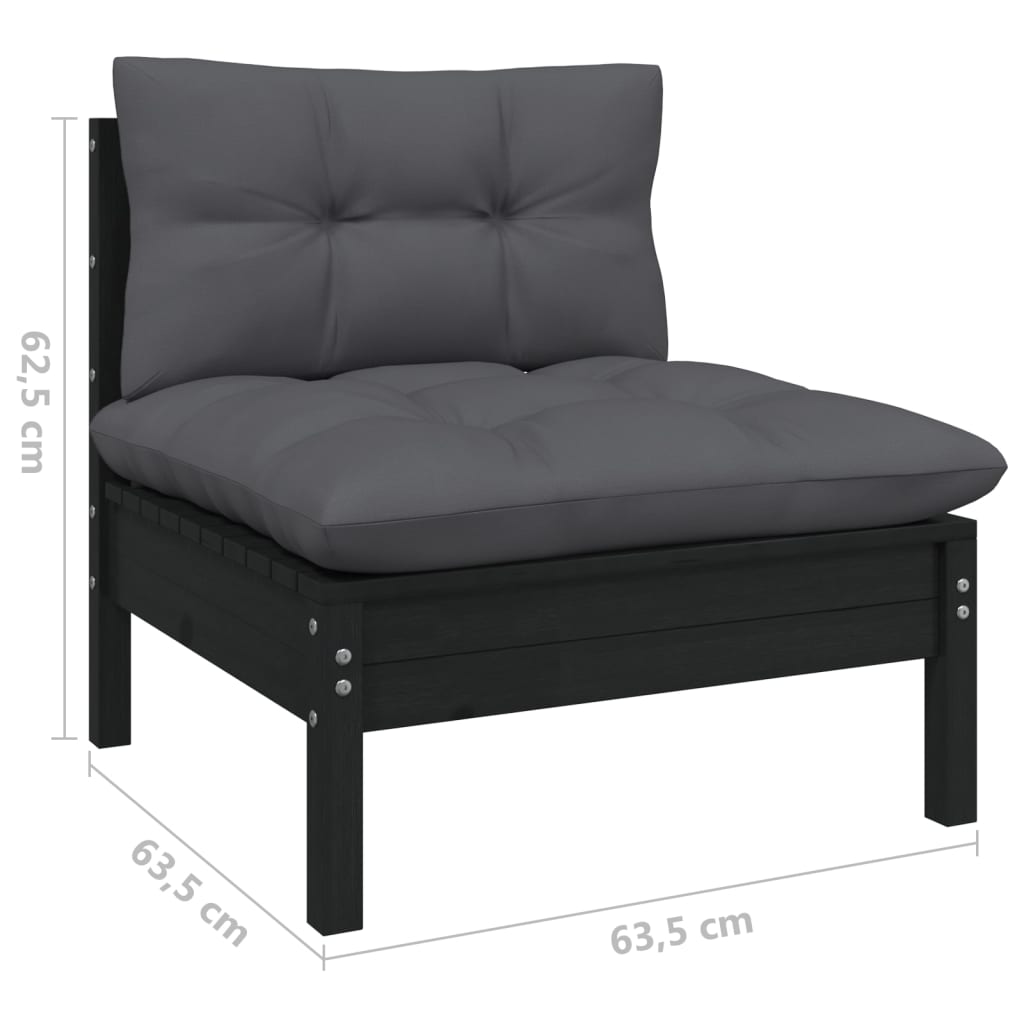 11-tlg. Garten-Lounge-Set mit Kissen Schwarz Massivholz Kiefer