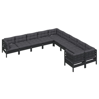 10-tlg. Garten-Lounge-Set mit Kissen Schwarz Kiefernholz