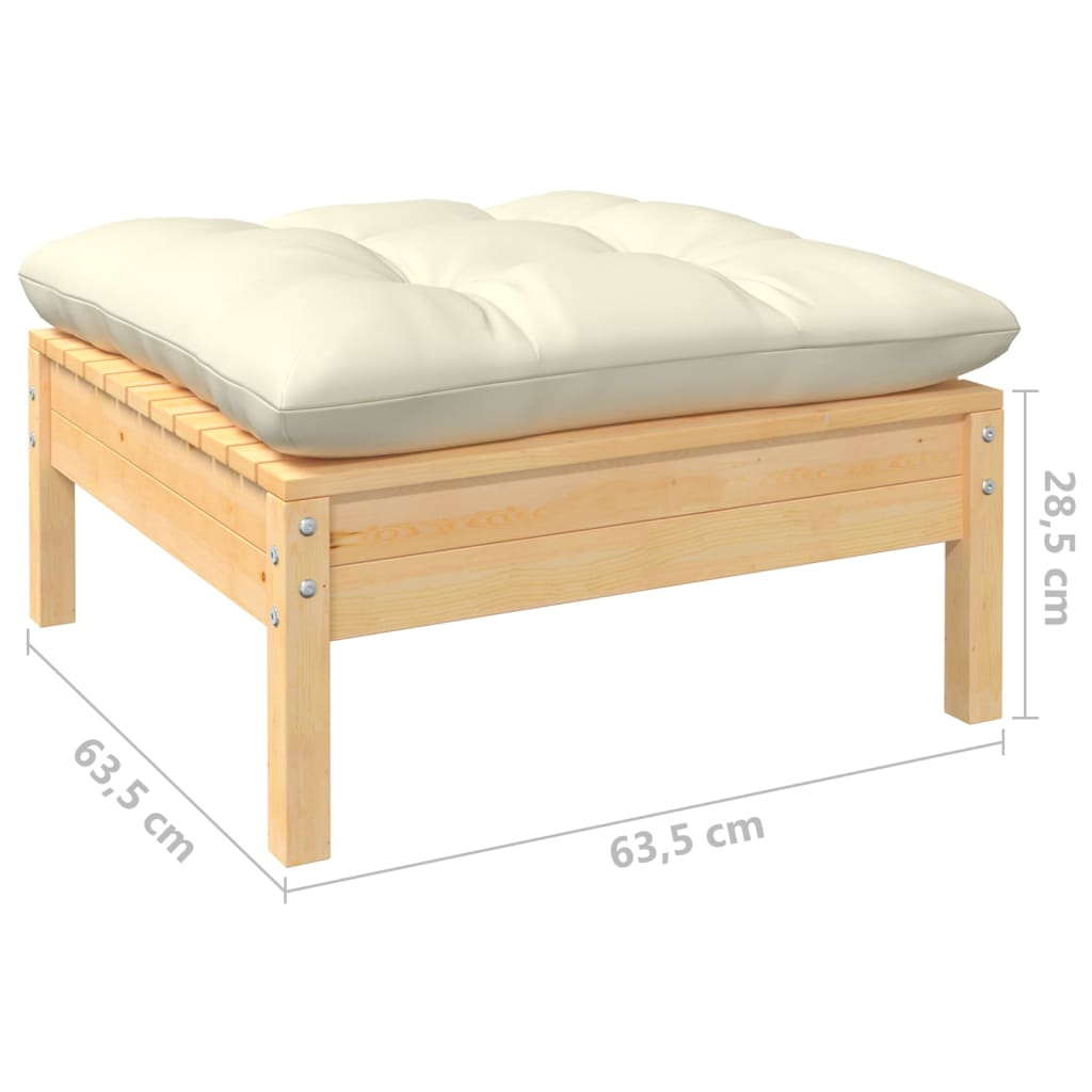 11-tlg. Garten-Lounge-Set mit Creme Kissen Kiefernholz