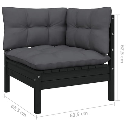 11-tlg. Garten-Lounge-Set mit Kissen Schwarz Kiefernholz