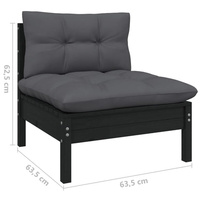 11-tlg. Garten-Lounge-Set mit Kissen Schwarz Kiefernholz