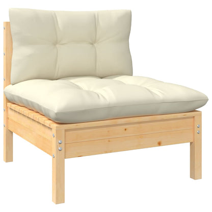 11-tlg. Garten-Lounge-Set mit Creme Kissen Kiefernholz