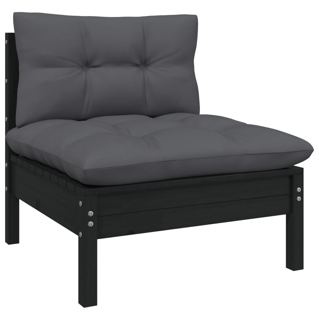 10-tlg. Garten-Lounge-Set mit Kissen Schwarz Kiefer Massivholz