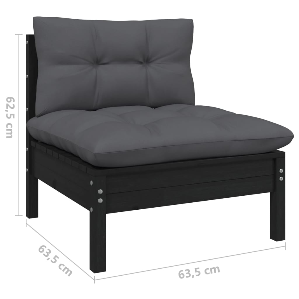 11-tlg. Garten-Lounge-Set mit Kissen Schwarz Kiefer Massivholz