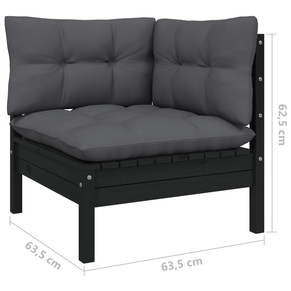 11-tlg. Garten-Lounge-Set mit Kissen Schwarz Kiefer Massivholz