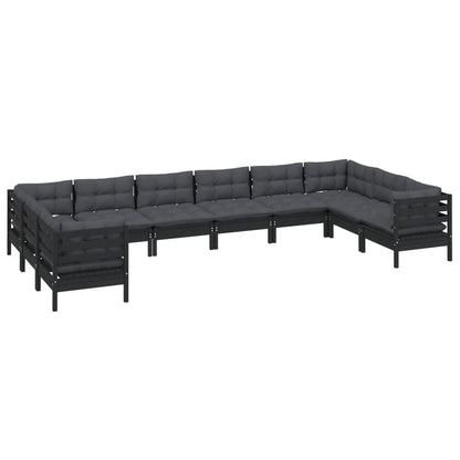 10-tlg. Garten-Lounge-Set mit Kissen Schwarz Kiefernholz