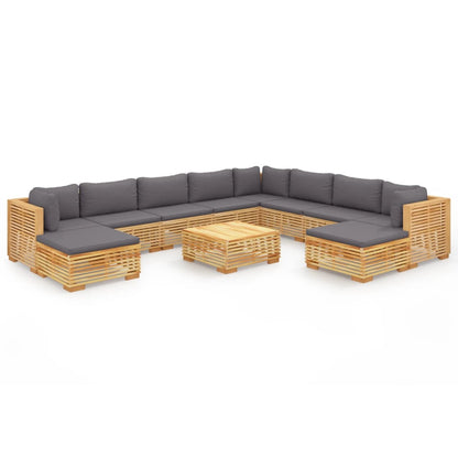 11-tlg. Garten-Lounge-Set mit Kissen Massivholz Teak