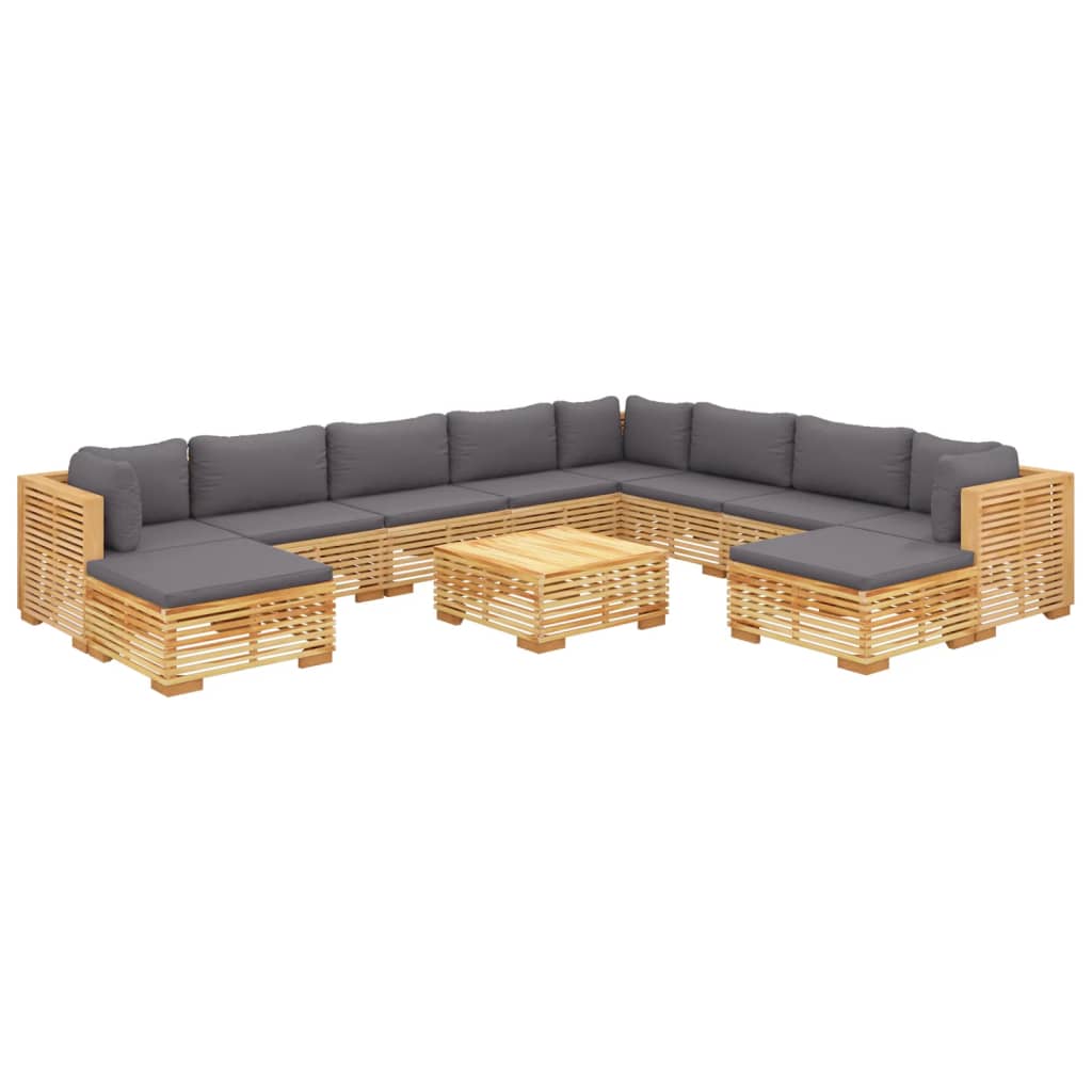 11-tlg. Garten-Lounge-Set mit Kissen Massivholz Teak