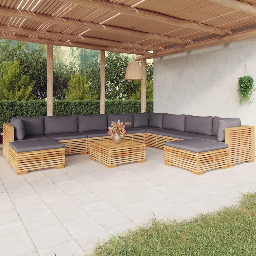 11-tlg. Garten-Lounge-Set mit Kissen Massivholz Teak