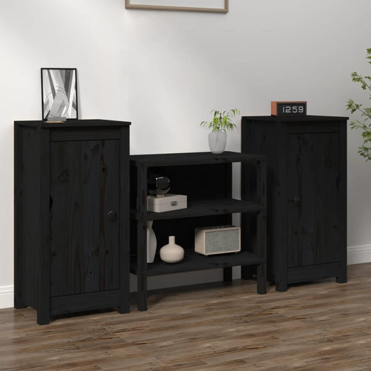 Sideboards 2 Stk. Schwarz 39x35x80 cm Massivholz Kiefer