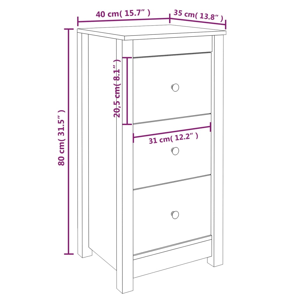 Sideboards 2 Stk. Grau 40x35x80 cm Massivholz Kiefer