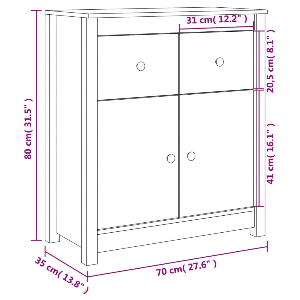 Sideboard Weiß 70x35x80 cm Massivholz Kiefer