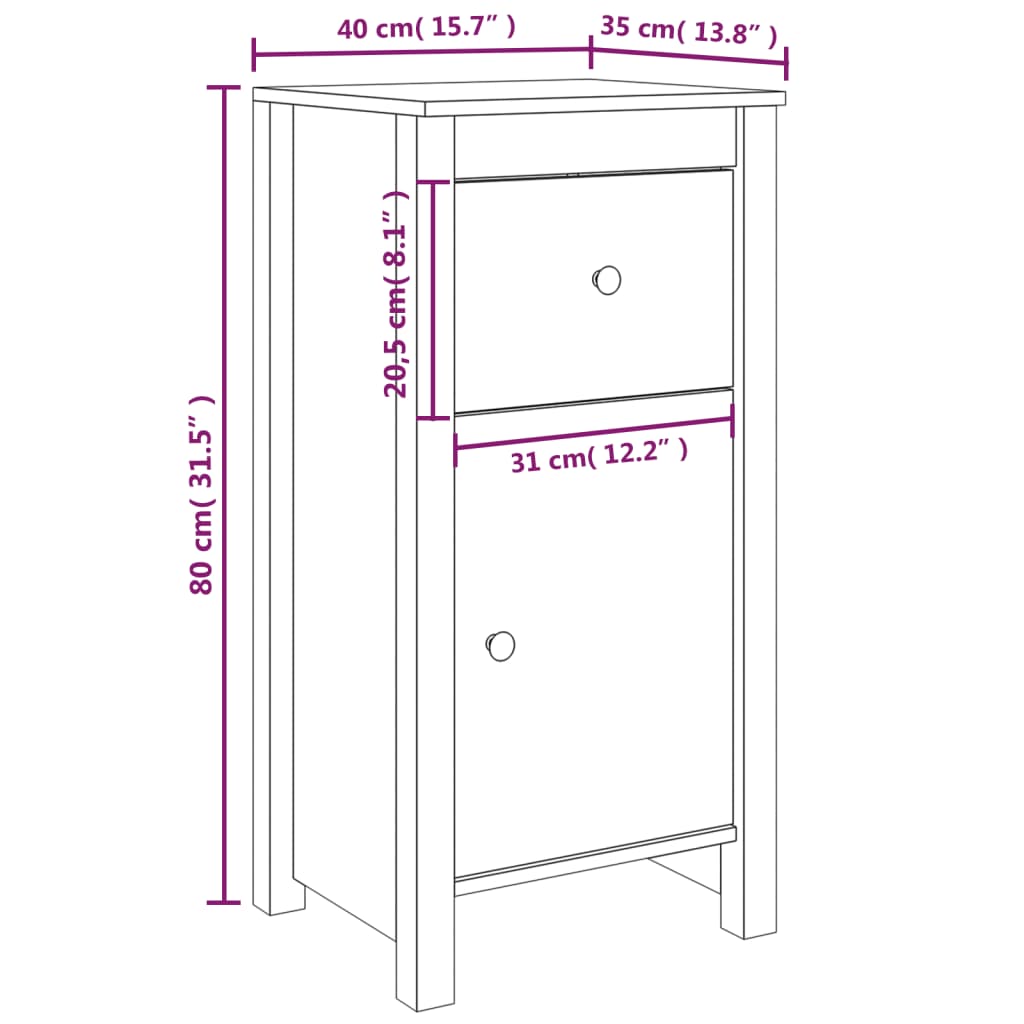 Sideboards 2 Stk. Weiß 40x35x80 cm Massivholz Kiefer