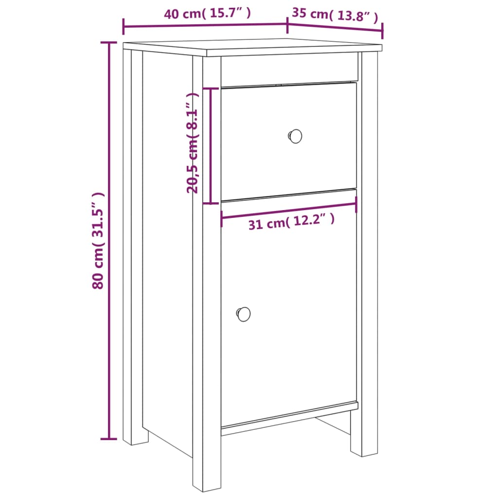 Sideboards 2 Stk. Grau 40x35x80 cm Massivholz Kiefer