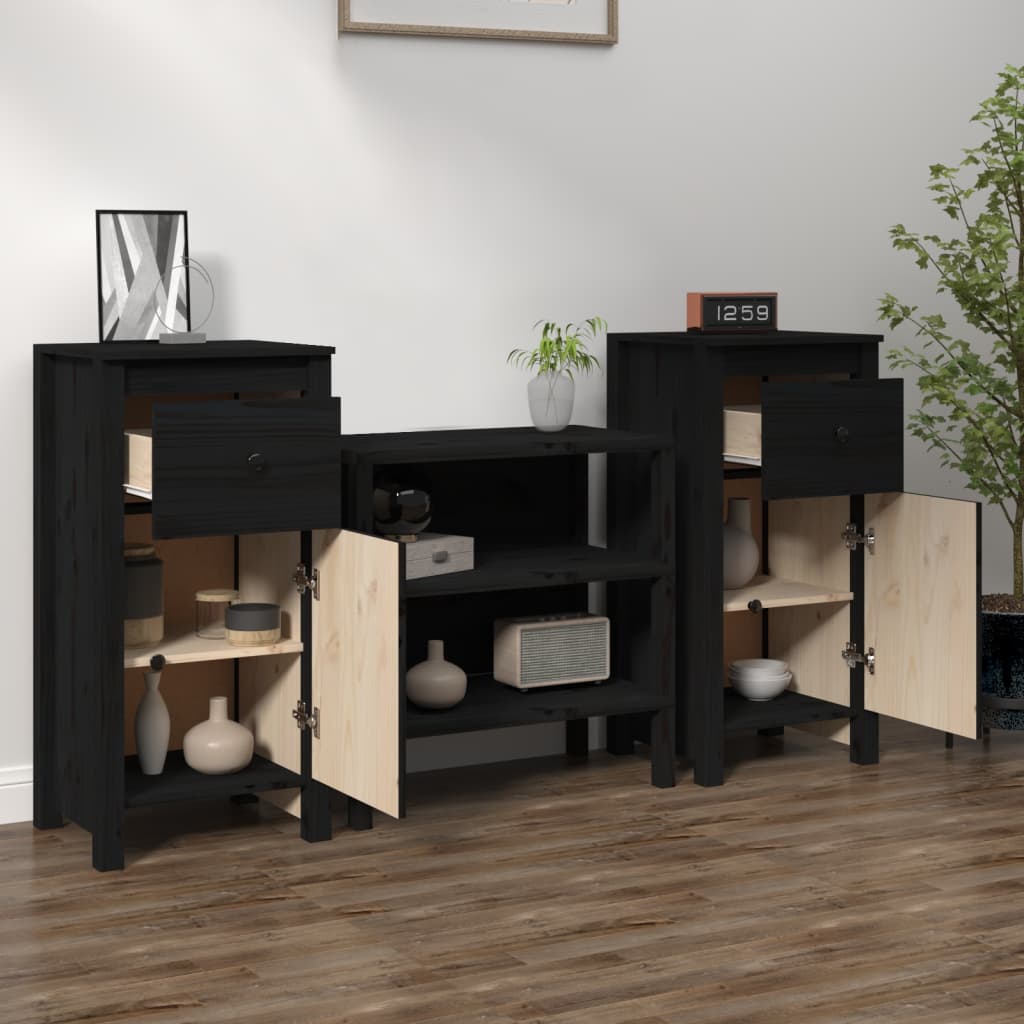 Sideboards 2 Stk. Schwarz 40x35x80 cm Massivholz Kiefer