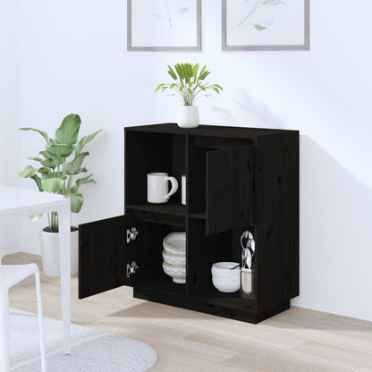 Sideboard Schwarz 74x35x80 cm Massivholz Kiefer