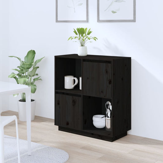 Sideboard Schwarz 74x35x80 cm Massivholz Kiefer