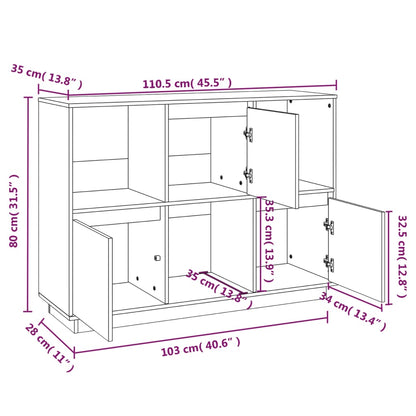 Sideboard Weiß 110,5x35x80 cm Massivholz Kiefer