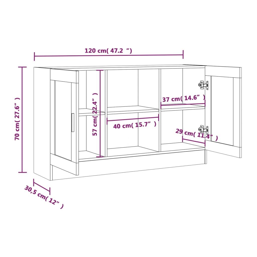 Vitrinenschrank Räuchereiche 120x30,5x70 cm Holzwerkstoff