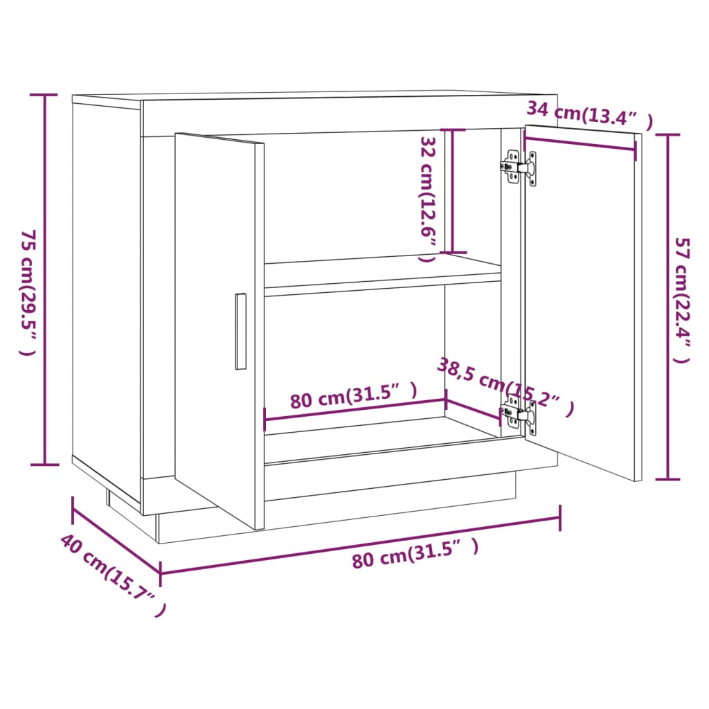 Sideboard Weiß 80x40x75 cm Holzwerkstoff